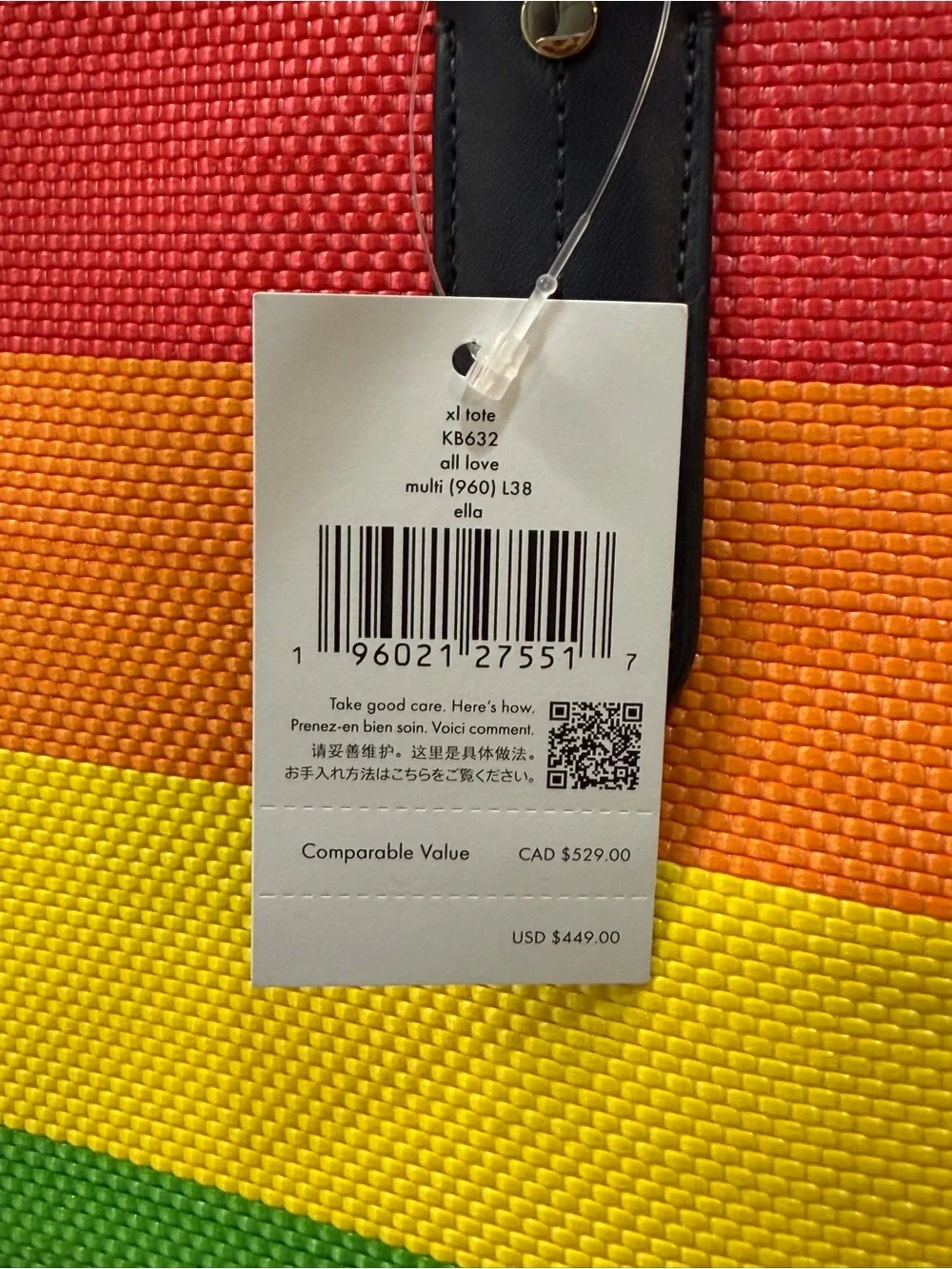 NWT! kate spade Rainbow Stripe Tote Bag